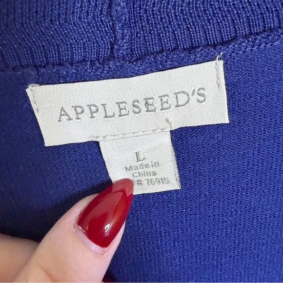 Appleseed's navy blue boyfriend cardigan sweater sz L v neck gold buttons - Picture 4 of 7